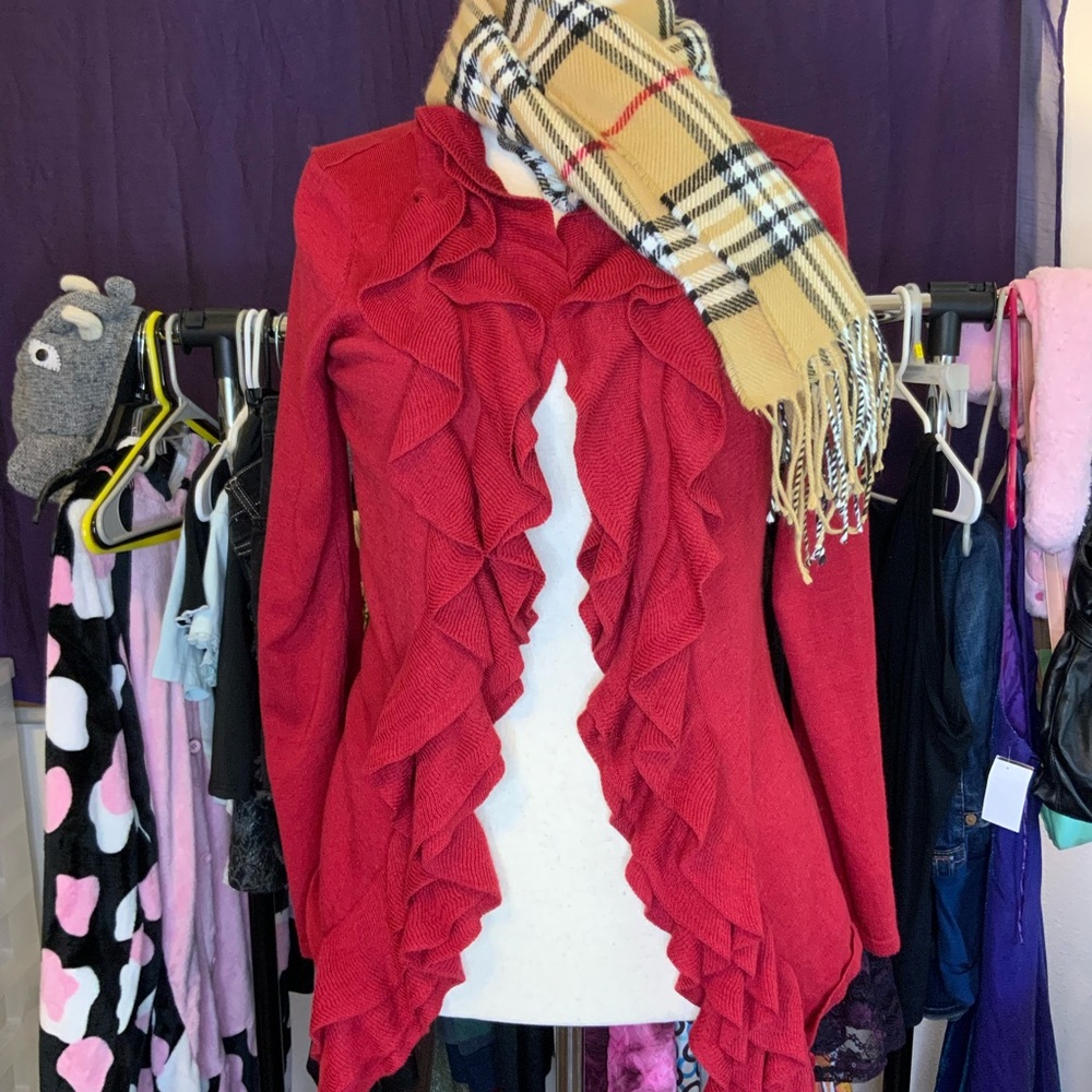 Grace Elements Red Ruffle Cardigan